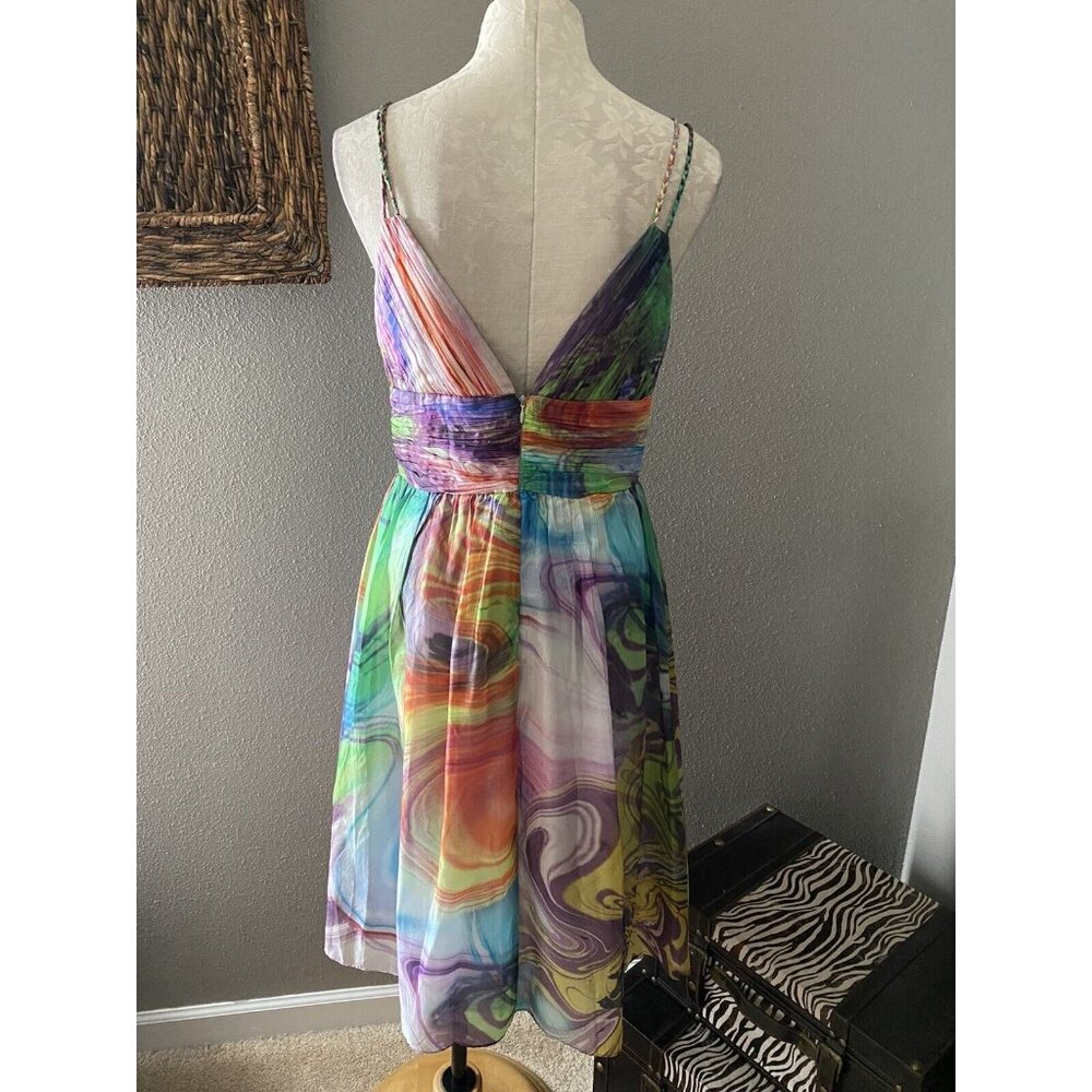 Oleg Cassini Dress 8 OC Braided Strap Rainbow SILK Multicolor Bra Party Wedding - Picture 4 of 8